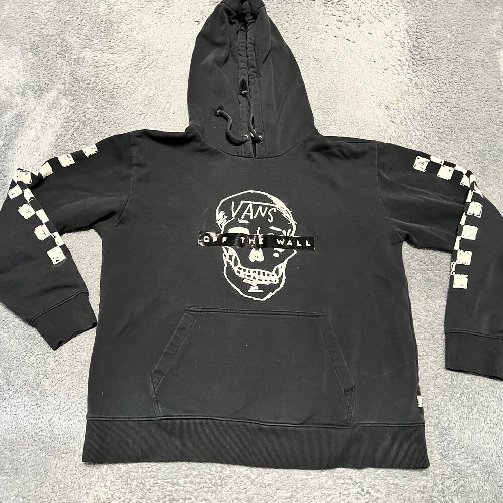 Vans Black Hoodie Womens Medium skull unisex pullover checker Sweatshirt